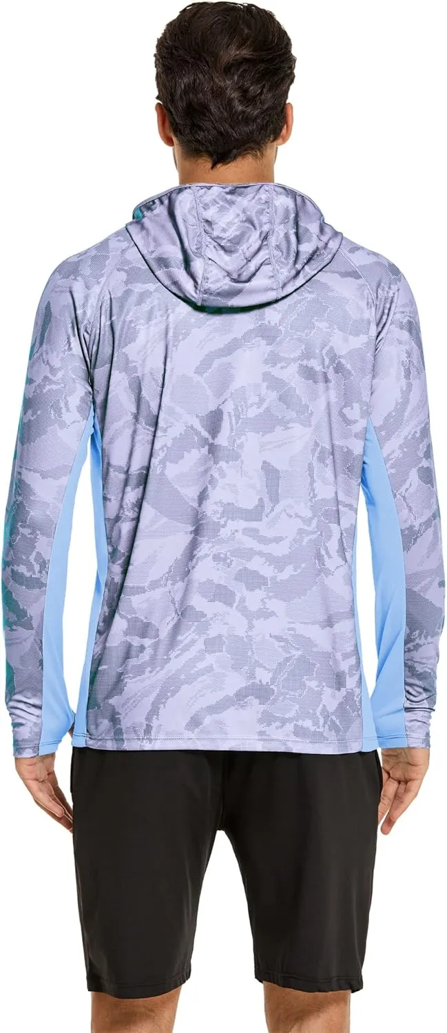 COOrun Men's Hooded Sun Shirts with Mask Fishing Shirts for Men Long Sleeve UPF 50 Rash Guards Cooling Hoodies Hiking Shirts