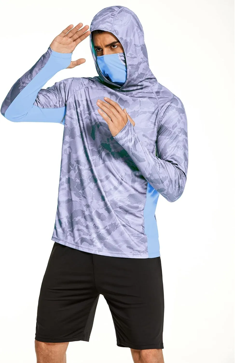 COOrun Men's Hooded Sun Shirts with Mask Fishing Shirts for Men Long Sleeve UPF 50 Rash Guards Cooling Hoodies Hiking Shirts