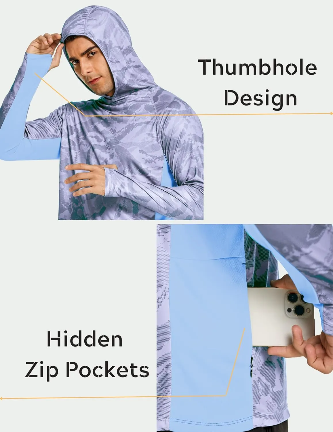 COOrun Men's Hooded Sun Shirts with Mask Fishing Shirts for Men Long Sleeve UPF 50 Rash Guards Cooling Hoodies Hiking Shirts