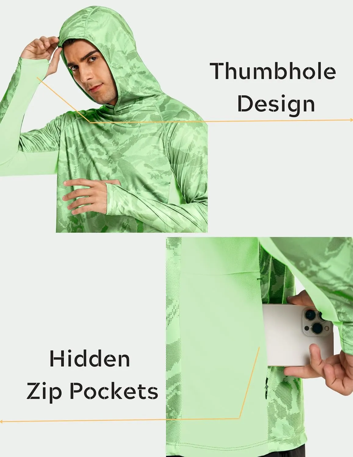 COOrun Men's Hooded Sun Shirts with Mask Fishing Shirts for Men Long Sleeve UPF 50 Rash Guards Cooling Hoodies Hiking Shirts