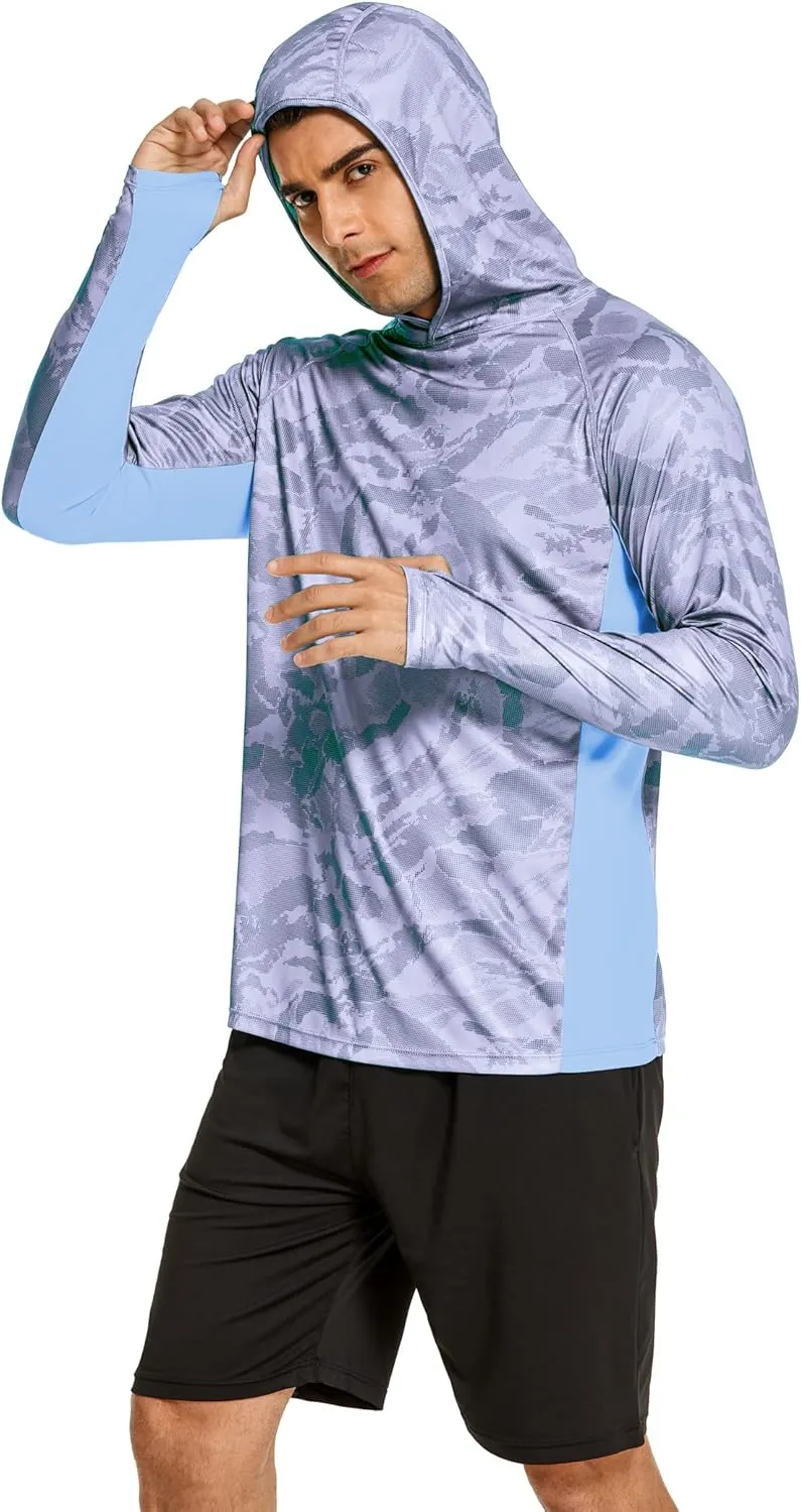 COOrun Men's Hooded Sun Shirts with Mask Fishing Shirts for Men Long Sleeve UPF 50 Rash Guards Cooling Hoodies Hiking Shirts