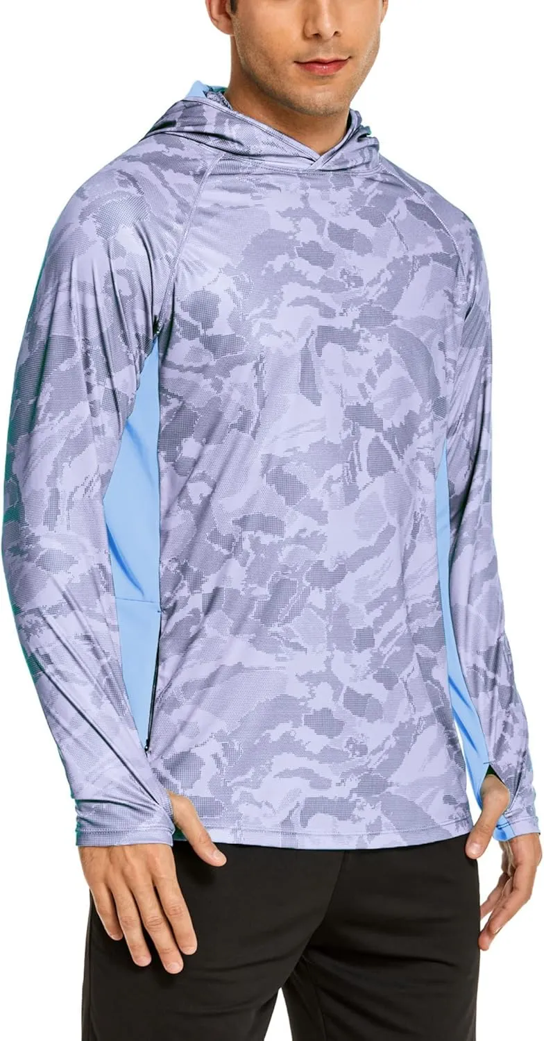 COOrun Men's Hooded Sun Shirts with Mask Fishing Shirts for Men Long Sleeve UPF 50 Rash Guards Cooling Hoodies Hiking Shirts
