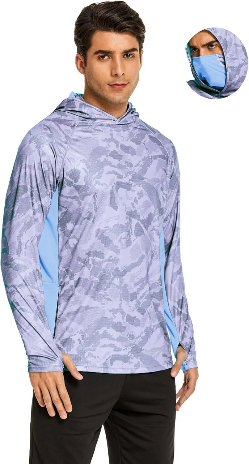 COOrun Men's Hooded Sun Shirts with Mask Fishing Shirts for Men Long Sleeve UPF 50 Rash Guards Cooling Hoodies Hiking Shirts