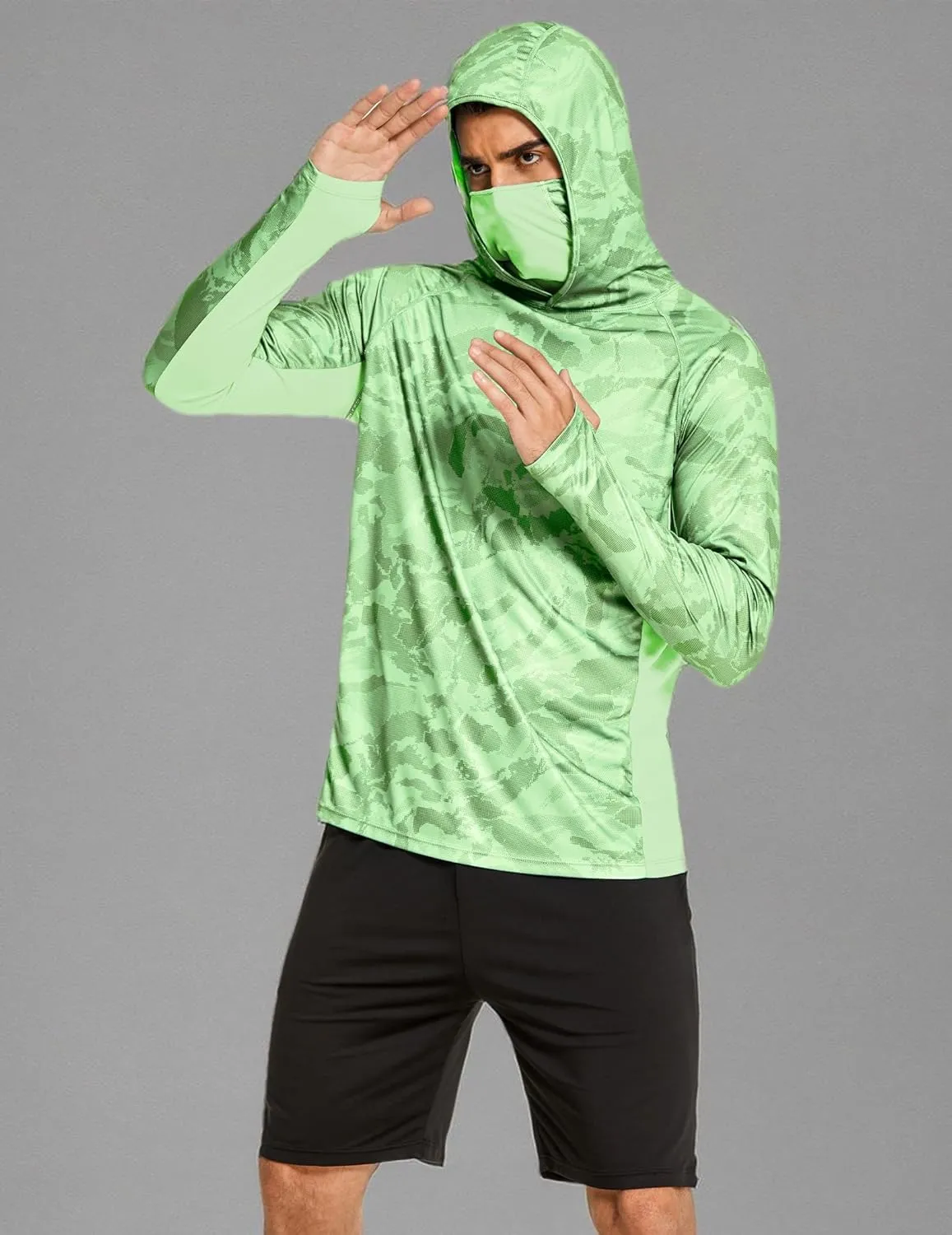 COOrun Men's Hooded Sun Shirts with Mask Fishing Shirts for Men Long Sleeve UPF 50 Rash Guards Cooling Hoodies Hiking Shirts