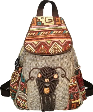 Cotton Small Backpack Purse Fashion Hand Knitting Mini Casual Chest Bag for Women(bohemian)