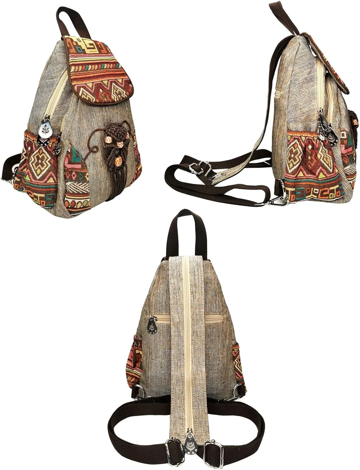 Cotton Small Backpack Purse Fashion Hand Knitting Mini Casual Chest Bag for Women(bohemian)