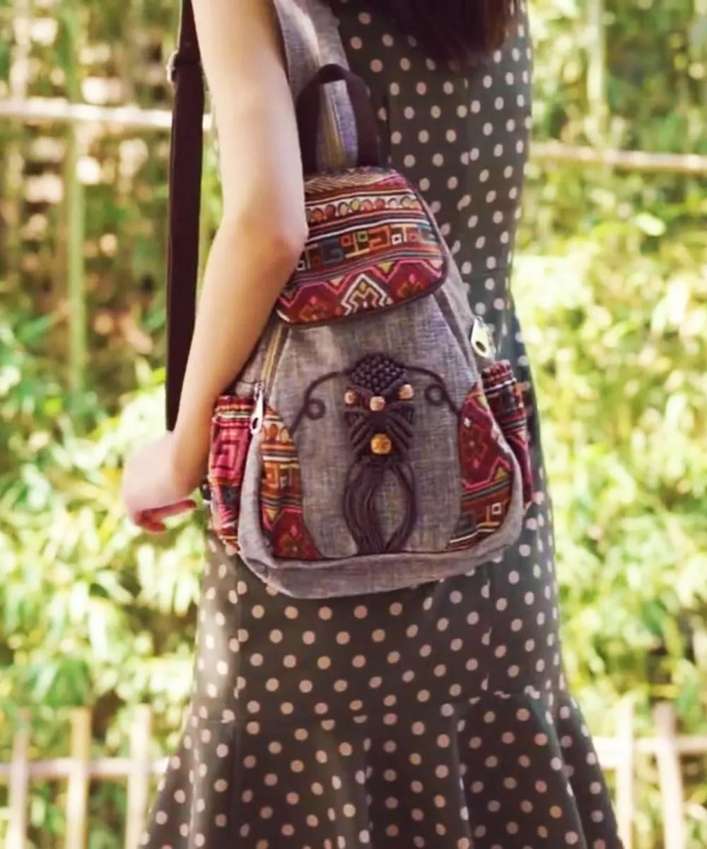 Cotton Small Backpack Purse Fashion Hand Knitting Mini Casual Chest Bag for Women(bohemian)