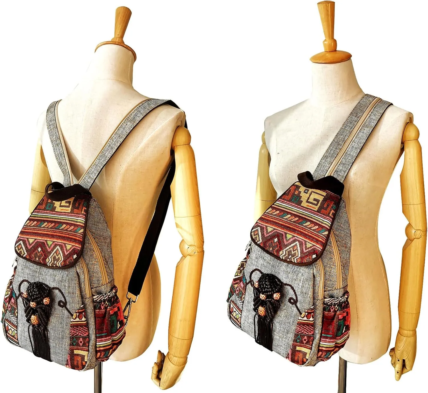 Cotton Small Backpack Purse Fashion Hand Knitting Mini Casual Chest Bag for Women(bohemian)