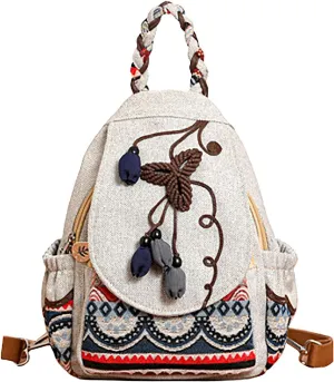 Cotton Small Backpack Purse Fashion Hand Knitting Mini Casual Chest Bag for Women(grey/bud)