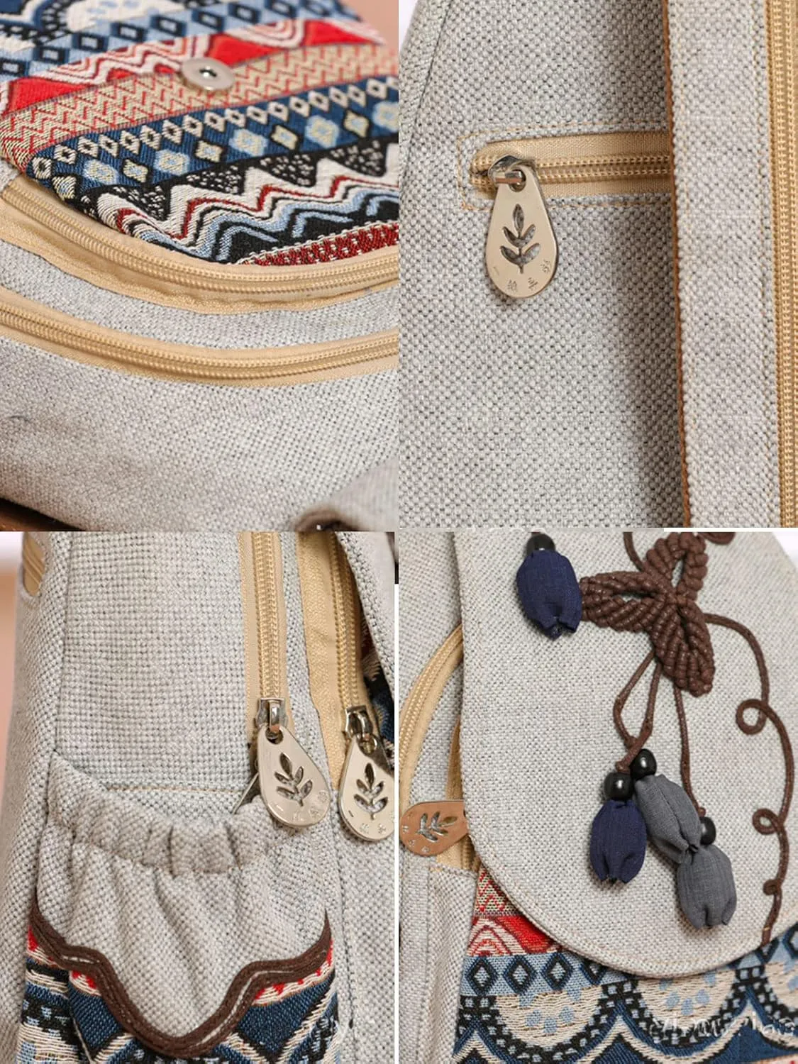 Cotton Small Backpack Purse Fashion Hand Knitting Mini Casual Chest Bag for Women(grey/bud)