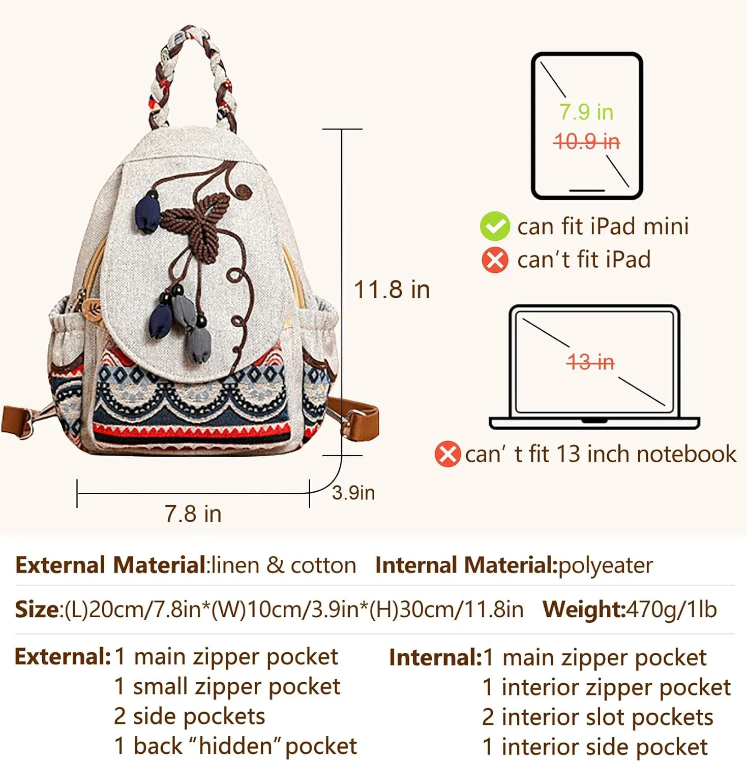 Cotton Small Backpack Purse Fashion Hand Knitting Mini Casual Chest Bag for Women(grey/bud)