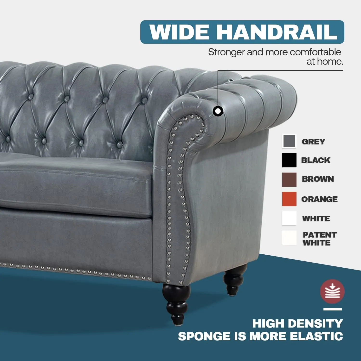 Couches for Living Room Chesterfield Sofa Tufted Faux Leather 84" Rolled Arm 3-Seater Couch Deep Button Nailhead Upholstered Couch High-End Furniture Easy to Assemble (Gray)