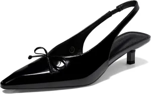 Coutgo Womens Slingback Kitten Low Heels Dress Shoes Closed Pointed Toe Bow Tie Slip on Office Work Pumps