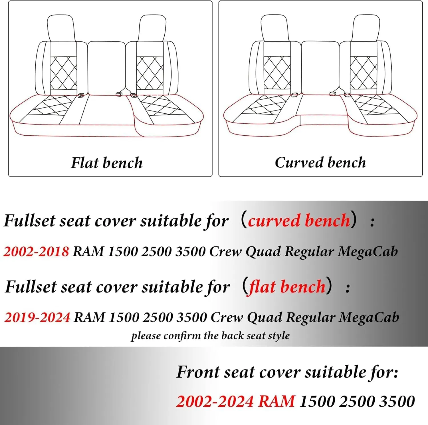 Coverado Ram Seat Covers, Waterproof RAM 1500 Seat Covers - Compatible with Ram 2002-2024 Vehicles (1500, 2500, 3500) - Curved Bench Seat, Ram 1500 Accessories (Front, Coffee)