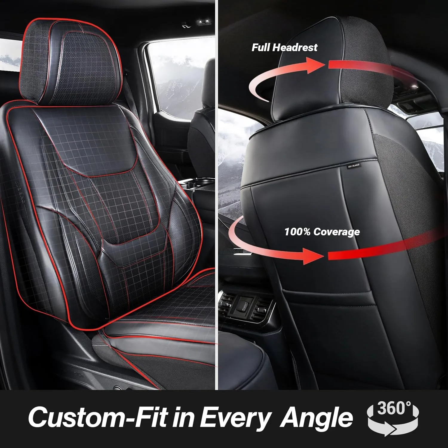Coverland Custom Car Seat Covers Compatible with Kona EV, CR-V, CR-V Hybrid - Premium Leather Non-Slip Memory Foam Waterproof Custom Interior Protector Full Set-Black [See Size Chart-Size X19]