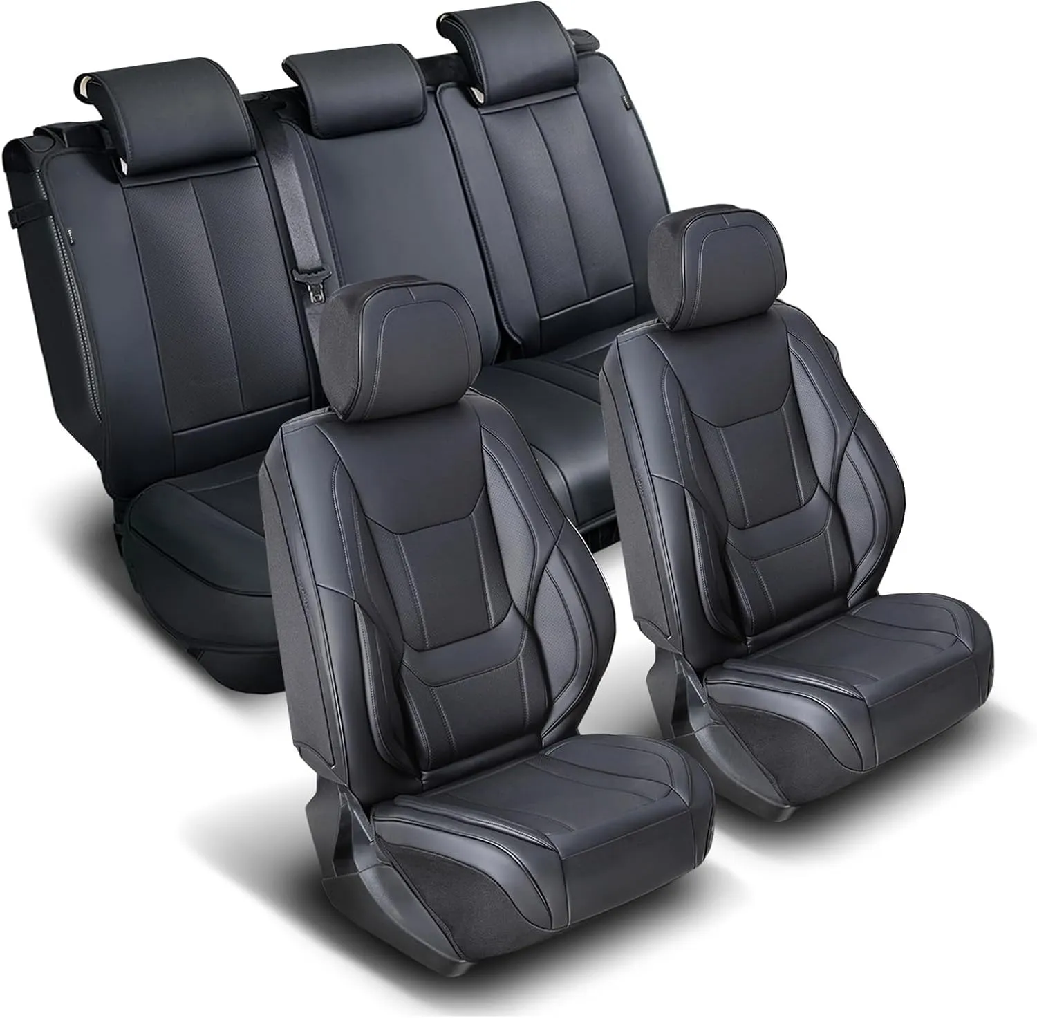 Coverland Custom Car Seat Covers Compatible with Kona EV, CR-V, CR-V Hybrid - Premium Leather Non-Slip Memory Foam Waterproof Custom Interior Protector Full Set-Black [See Size Chart-Size X19]
