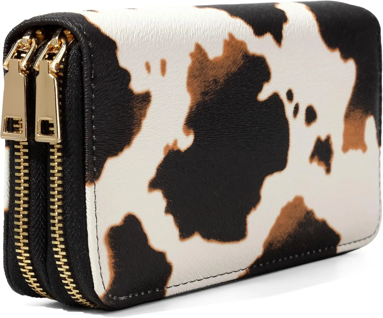Cow Print Wallet for Women Western Highland Purse Cow Stuff Gifts Double Zipper Ladies Large Capacity Credit Card Holder (Brown Cow)