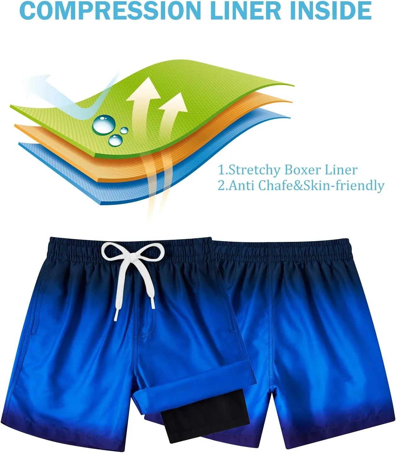 Cozople Boys Swim Trunks Quick Dry Compression Liner Swim Shorts Summer Bathing Suit with Inner Pocket Swimwear 7-20T