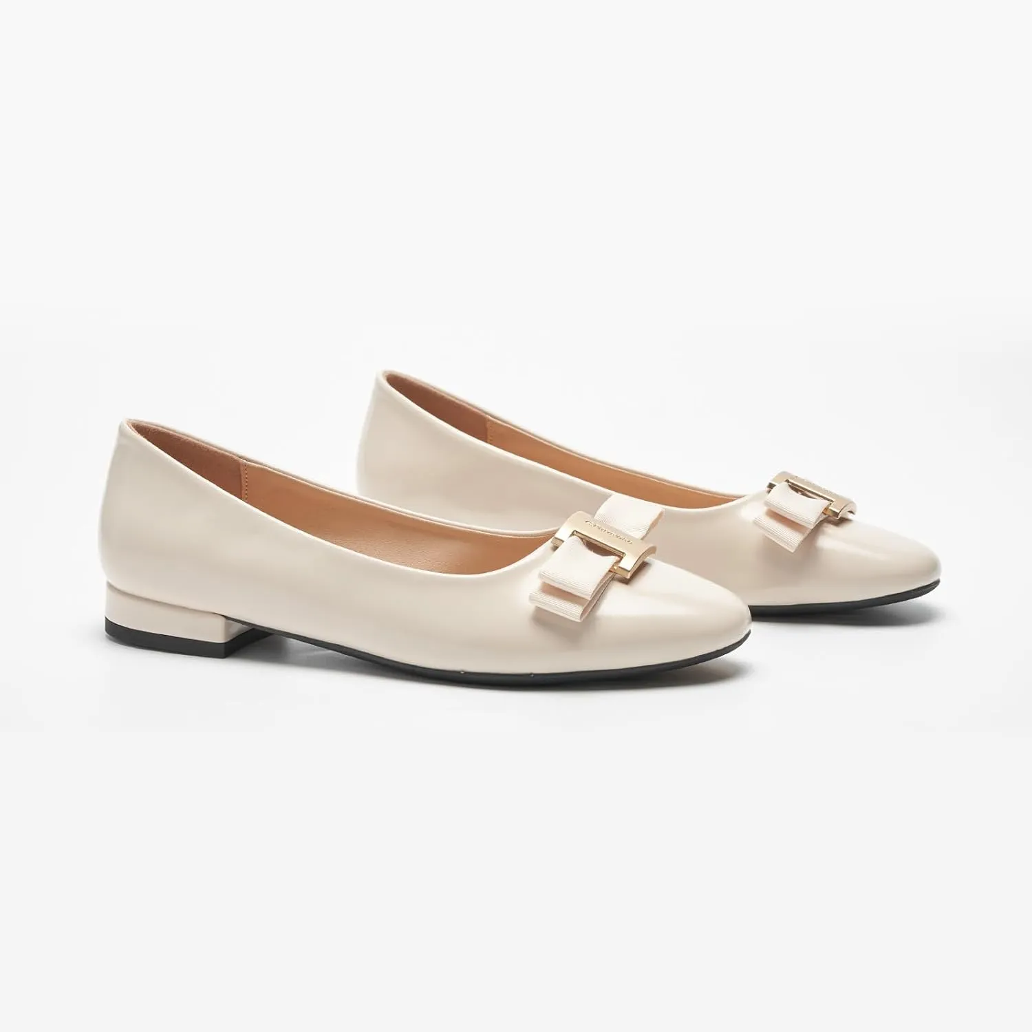 C.Paravano Women's Ballet Flats | Round Toe Bow Accent Shoes with Metallic Buckle | Soft Leather Slip-Ons for Work Commute, Office & Date Nights，Evening Events, Business Travel & Dating