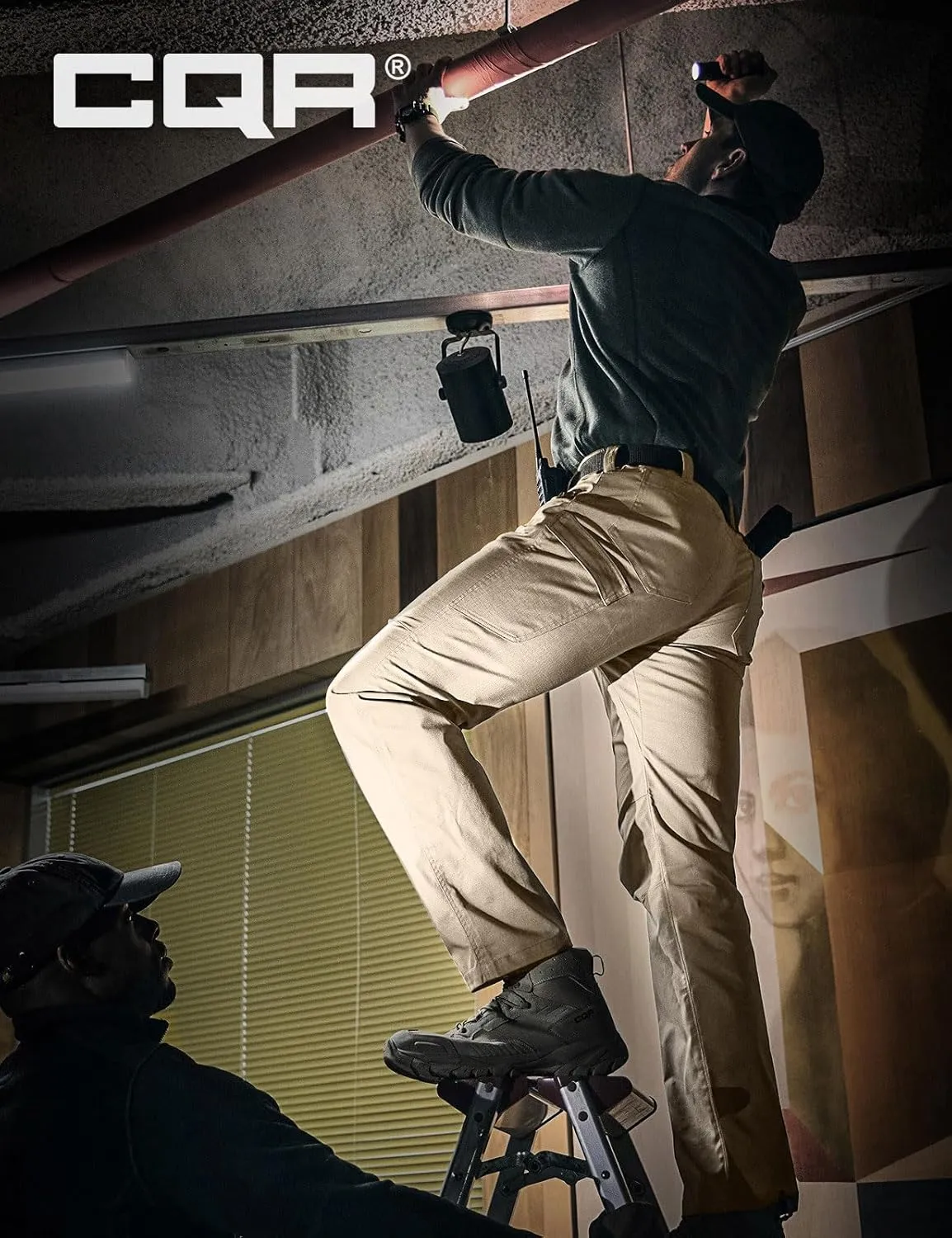 CQR Men's Utility Flex Cargo Pants, Classic-Fit Casual Stretch Work Pants, Water Resistant Lightweight Tactical Hiking Pants