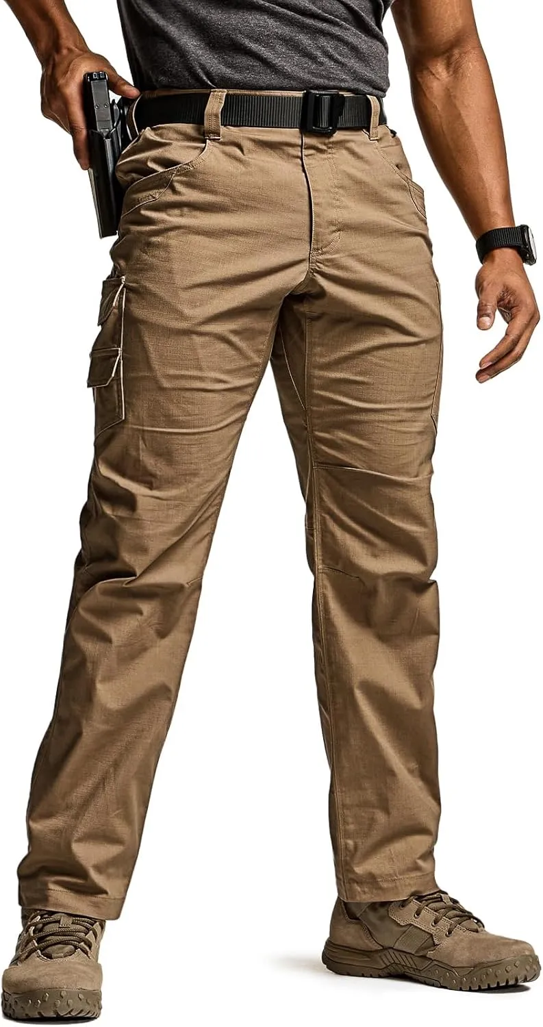 CQR Men's Utility Flex Cargo Pants, Classic-Fit Casual Stretch Work Pants, Water Resistant Lightweight Tactical Hiking Pants