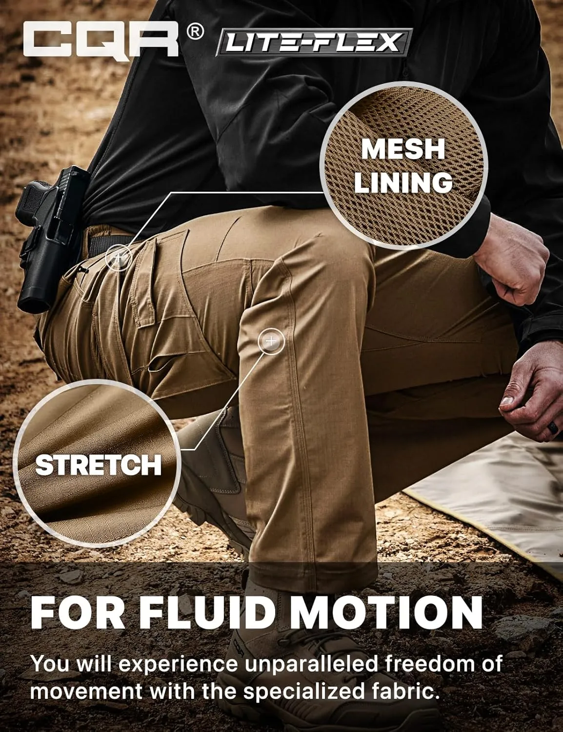 CQR Men's Utility Flex Cargo Pants, Classic-Fit Casual Stretch Work Pants, Water Resistant Lightweight Tactical Hiking Pants