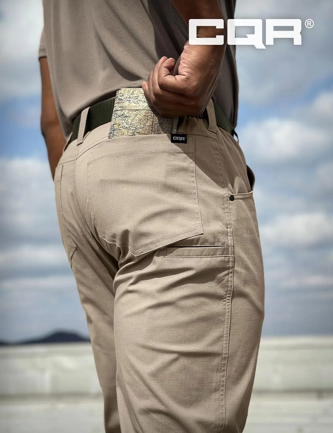 CQR Men's Utility Flex Cargo Pants, Classic-Fit Casual Stretch Work Pants, Water Resistant Lightweight Tactical Hiking Pants