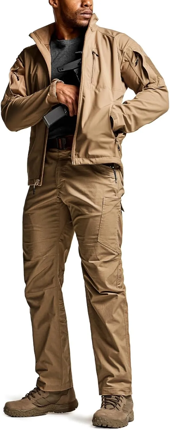 CQR Men's Utility Flex Cargo Pants, Classic-Fit Casual Stretch Work Pants, Water Resistant Lightweight Tactical Hiking Pants