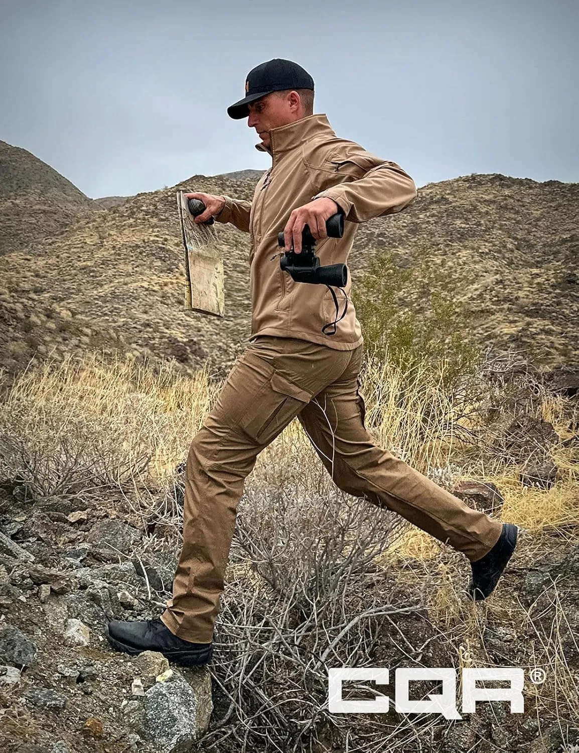 CQR Men's Utility Flex Cargo Pants, Classic-Fit Casual Stretch Work Pants, Water Resistant Lightweight Tactical Hiking Pants