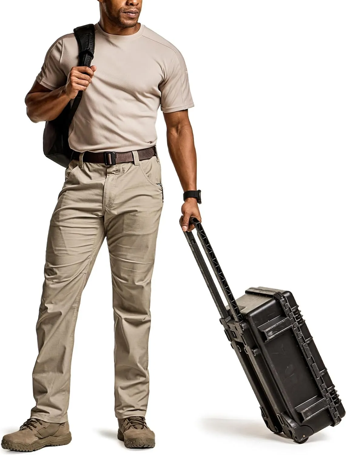 CQR Men's Utility Flex Cargo Pants, Classic-Fit Casual Stretch Work Pants, Water Resistant Lightweight Tactical Hiking Pants