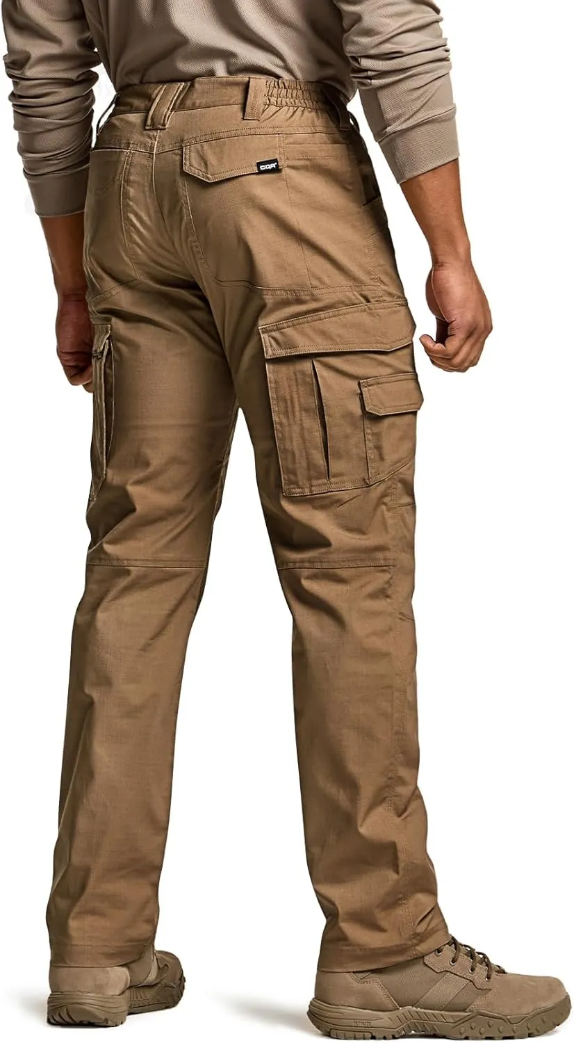 CQR Men's Utility Flex Cargo Pants, Classic-Fit Casual Stretch Work Pants, Water Resistant Lightweight Tactical Hiking Pants