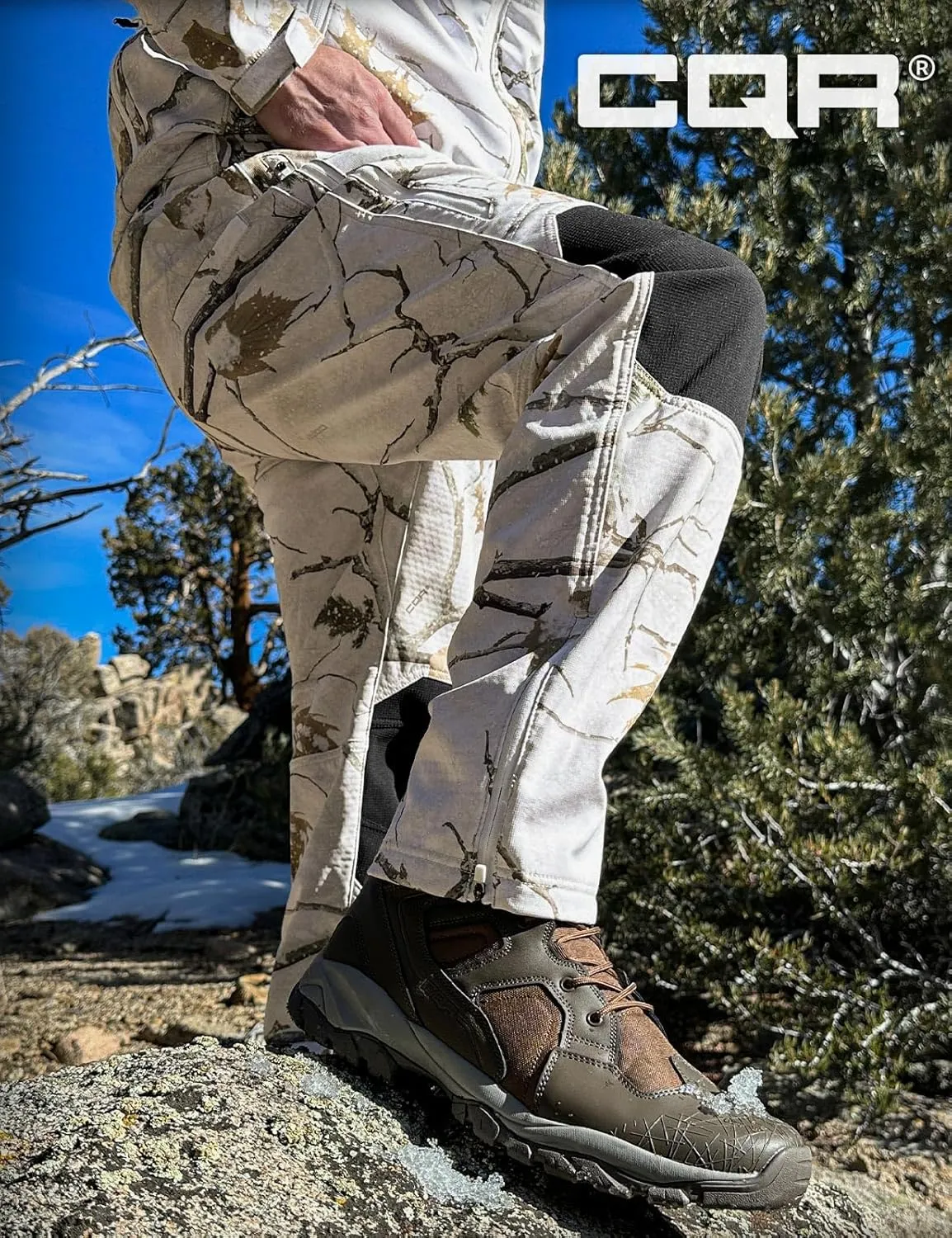 CQR Men's Winter Waterproof Softshell Fleece-Lined Snow Ski Pants, Thermal Outdoor Cargo Work Hiking Pants