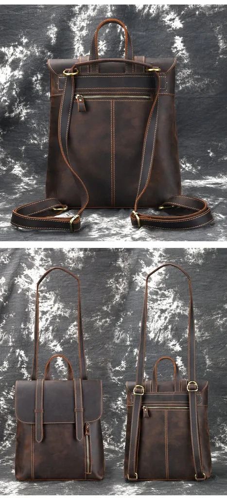 Crazy Horse Leather Backpack Laptop Backpack Travel Backpack Retro Shoulder Messenger Bag