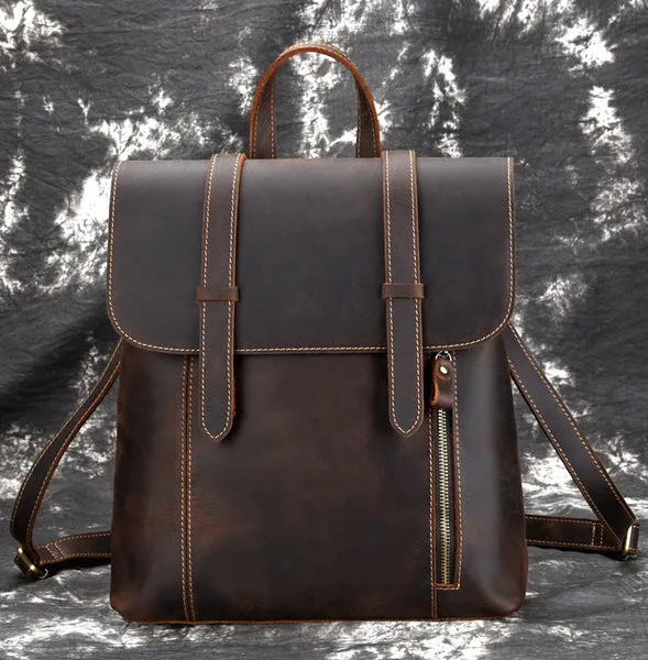 Crazy Horse Leather Backpack Laptop Backpack Travel Backpack Retro Shoulder Messenger Bag