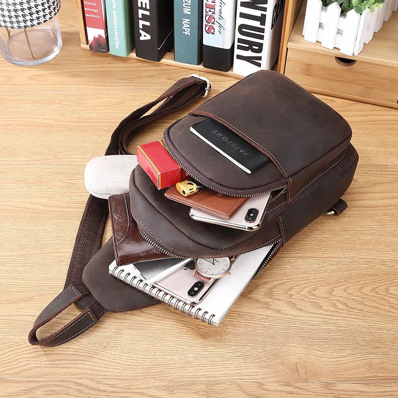 Crazy Horse Leather Chest Pack Handmade Chest Bag Casual Shoulder Travel Bag