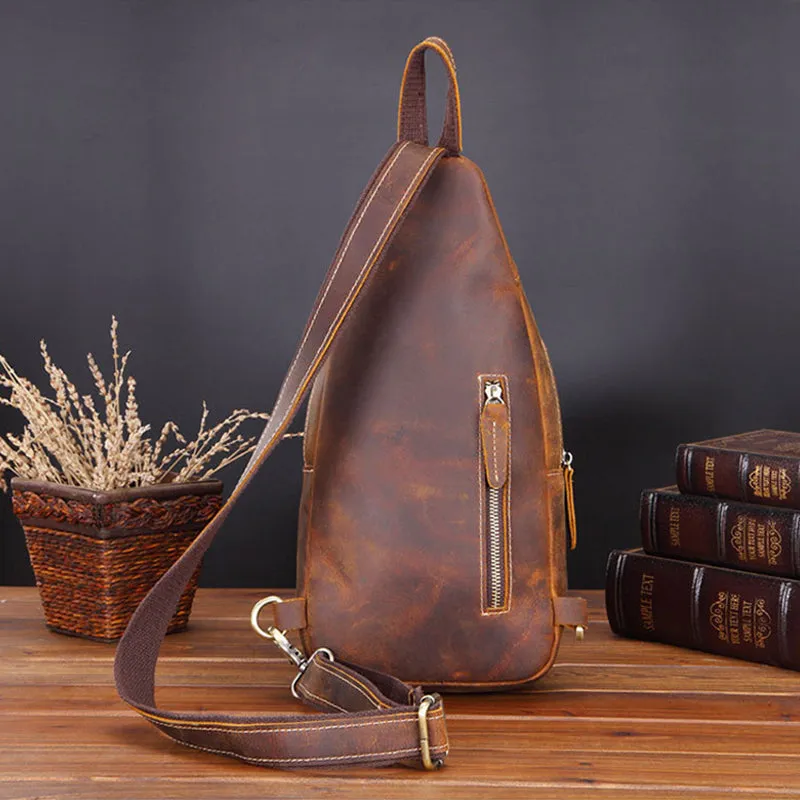 Crazy Horse Leather Chest Pack Handmade Chest Bag Casual Shoulder Travel Bag