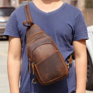 Crazy Horse Leather Chest Pack Handmade Chest Bag Casual Shoulder Travel Bag