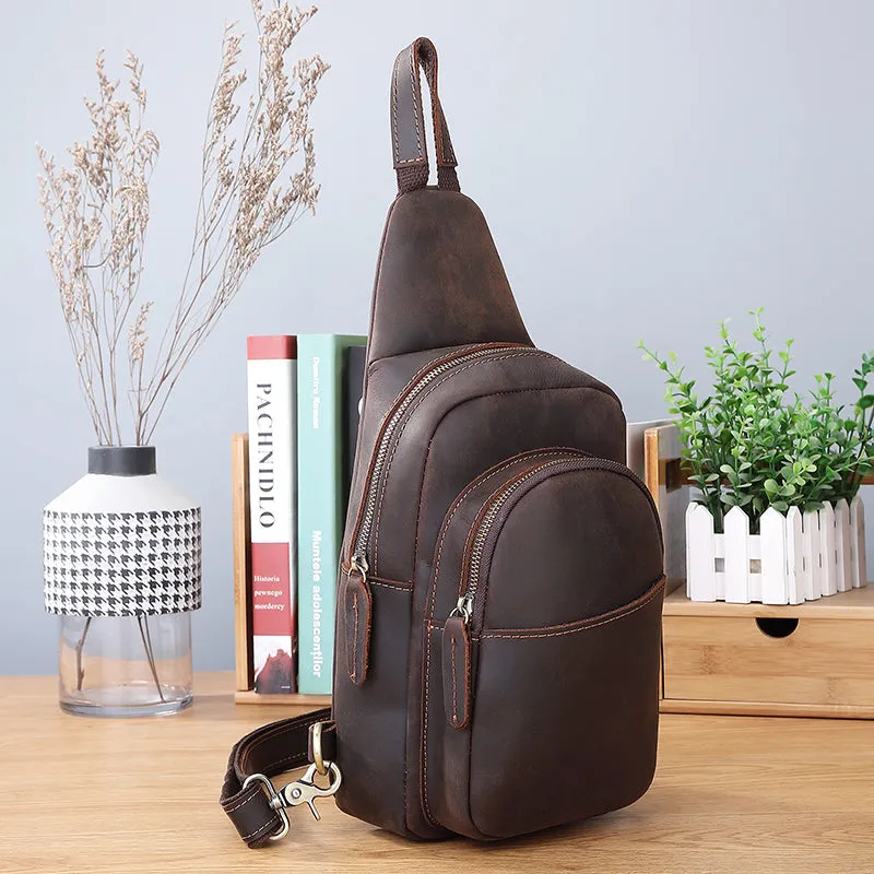 Crazy Horse Leather Chest Pack Handmade Chest Bag Casual Shoulder Travel Bag