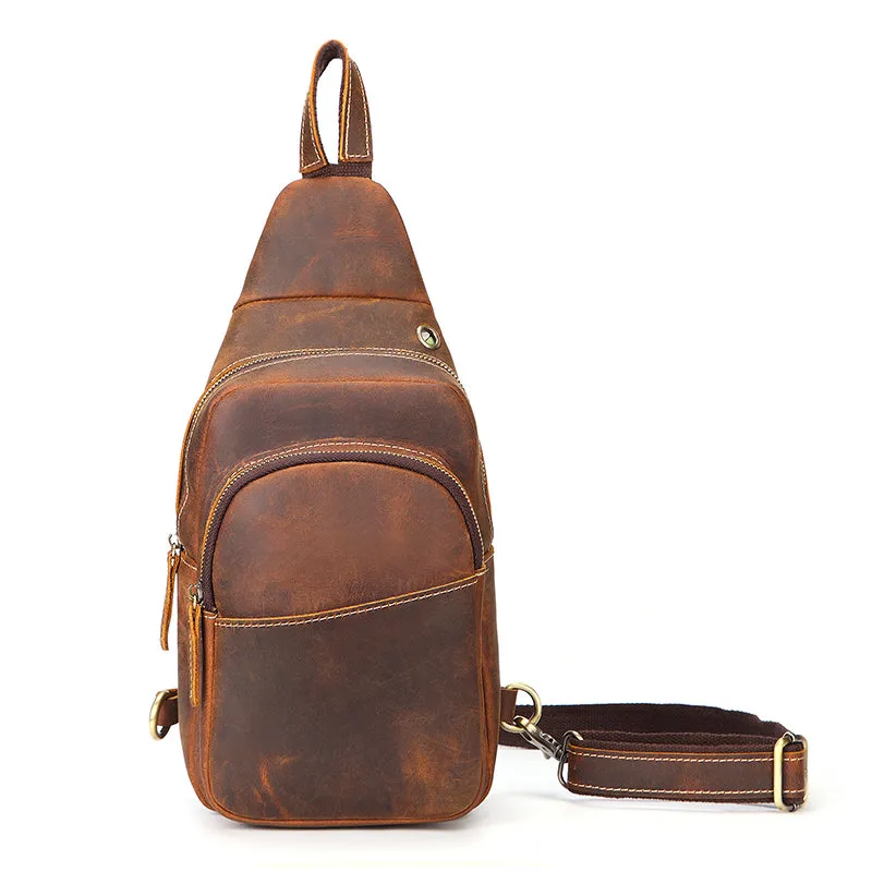Crazy Horse Leather Chest Pack Handmade Chest Bag Casual Shoulder Travel Bag