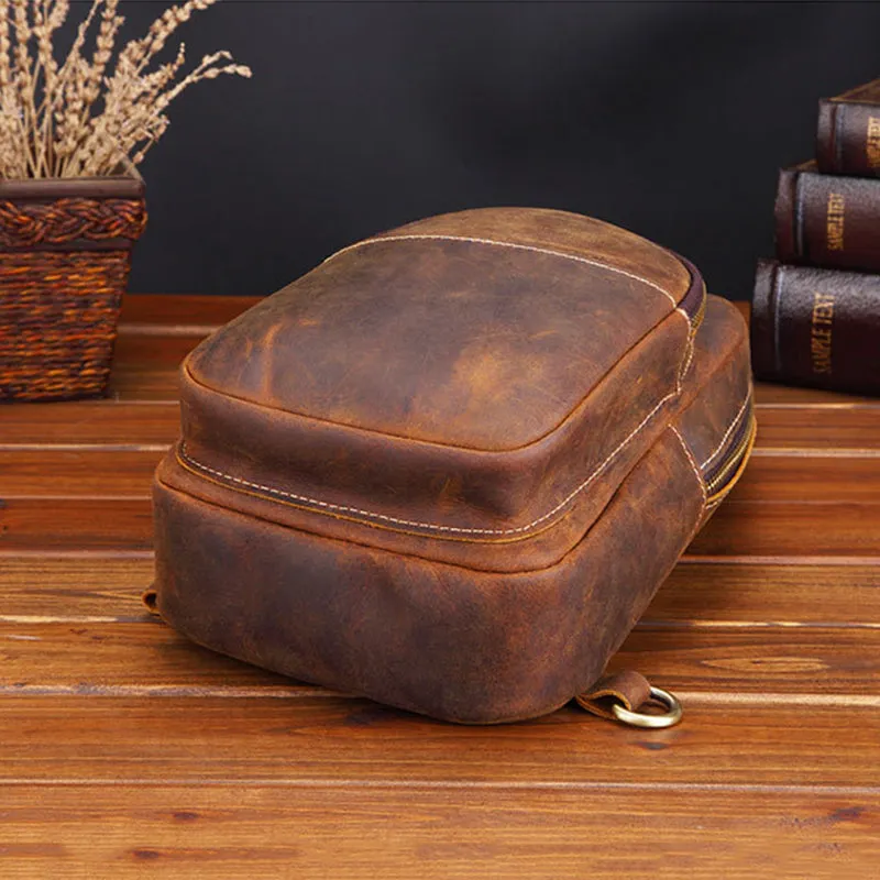 Crazy Horse Leather Chest Pack Handmade Chest Bag Casual Shoulder Travel Bag