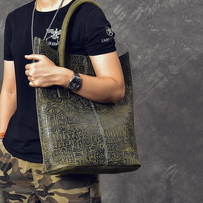 Crazy Horse Leather Men Tote Bag Large Capacity Shoulder Bag Shopping Bag