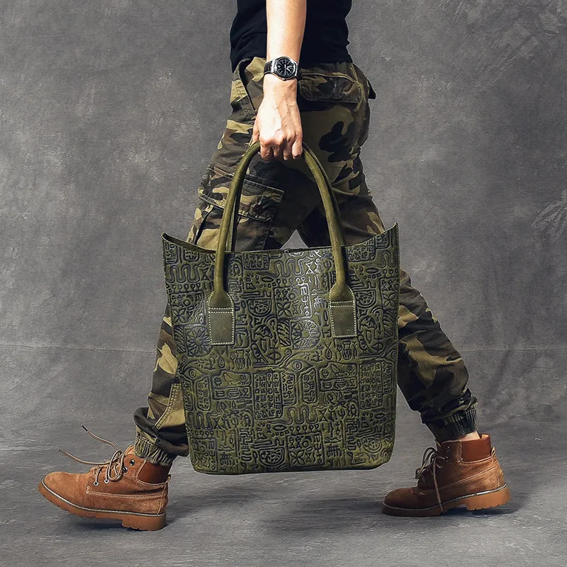 Crazy Horse Leather Men Tote Bag Large Capacity Shoulder Bag Shopping Bag