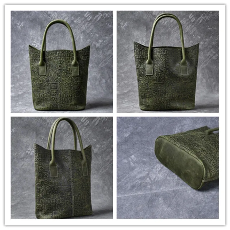 Crazy Horse Leather Men Tote Bag Large Capacity Shoulder Bag Shopping Bag