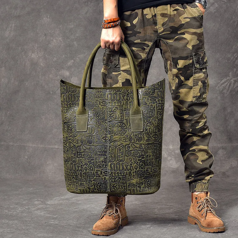 Crazy Horse Leather Men Tote Bag Large Capacity Shoulder Bag Shopping Bag