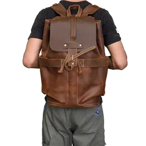 Crazy Horse Leather Travel Backpack Retro Style Full Grain Leather Laptop Backpack For Men