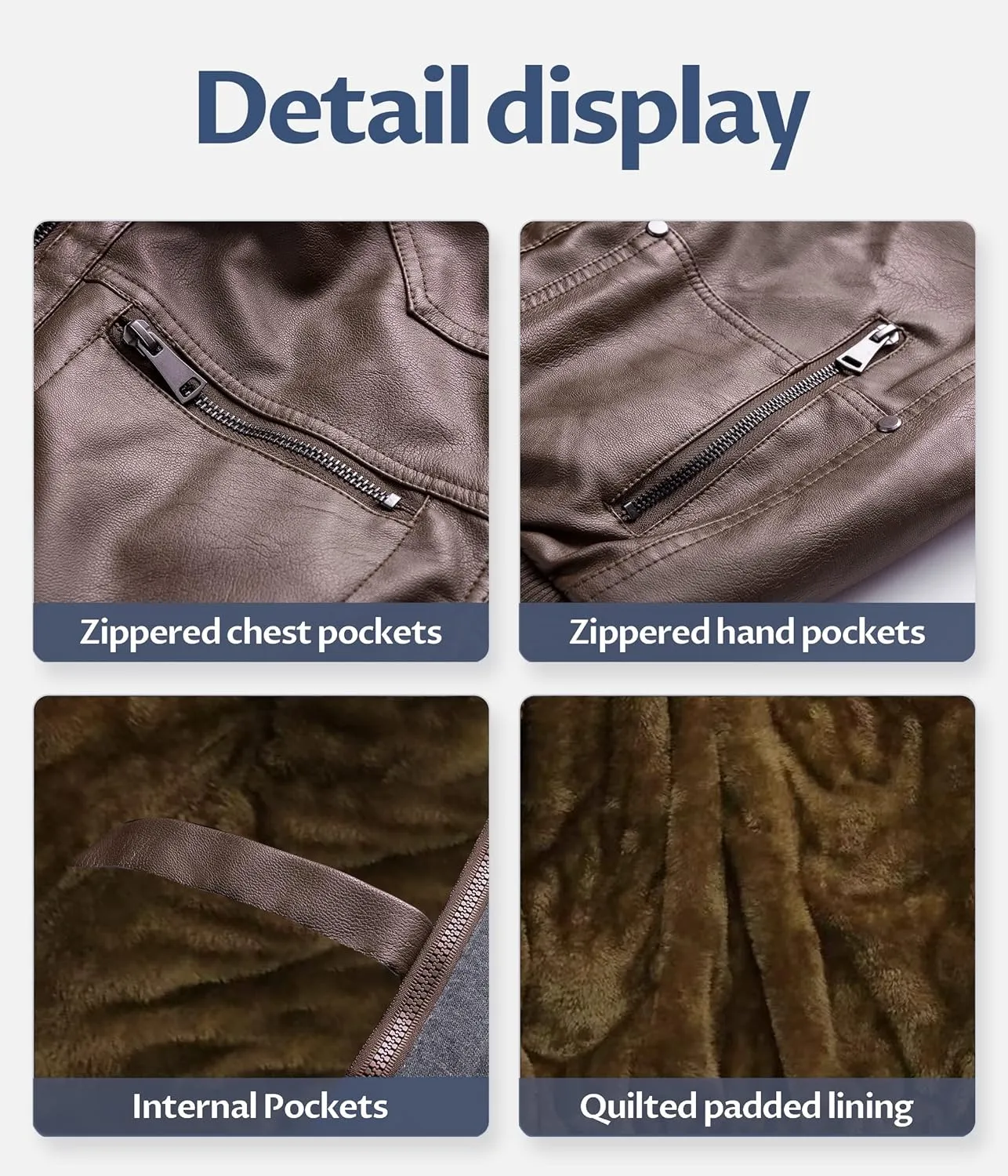 CREATMO US Men's Faux Leather Jacket Motorcycle Jacket Waterproof Windproof PU Moto Vintage Bomber Hoodie with Removable Hood