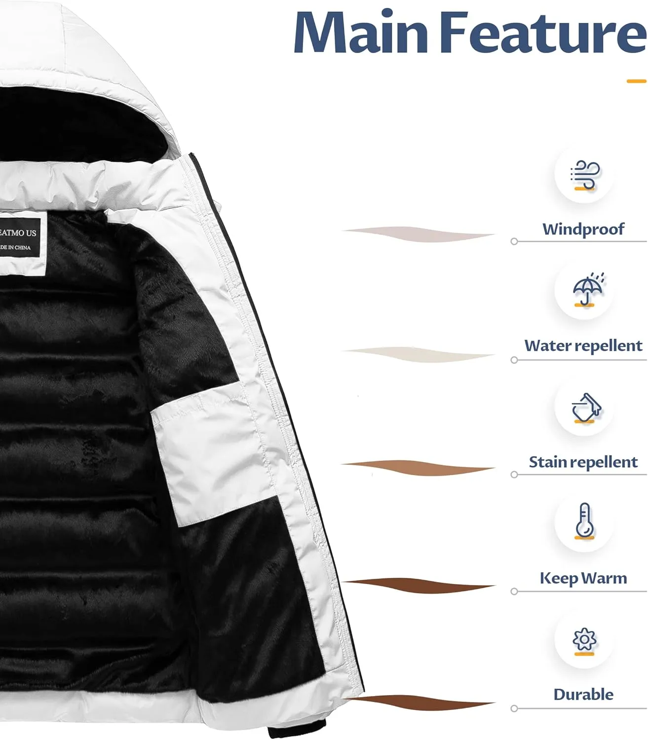 CREATMO US Men's Puffer Jacket Waterproof Winter Parka jacket Warm Thicken Ski Coat