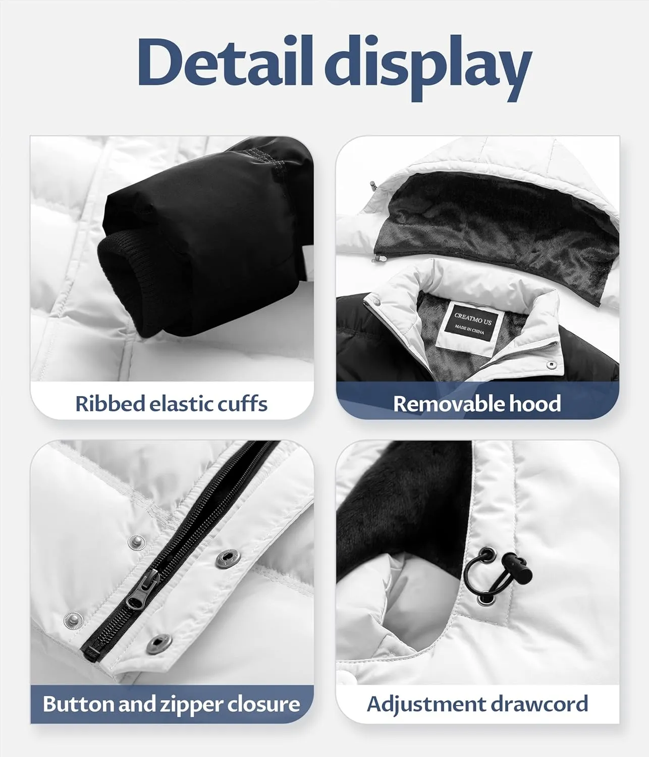 CREATMO US Men's Puffer Jacket Waterproof Winter Parka jacket Warm Thicken Ski Coat
