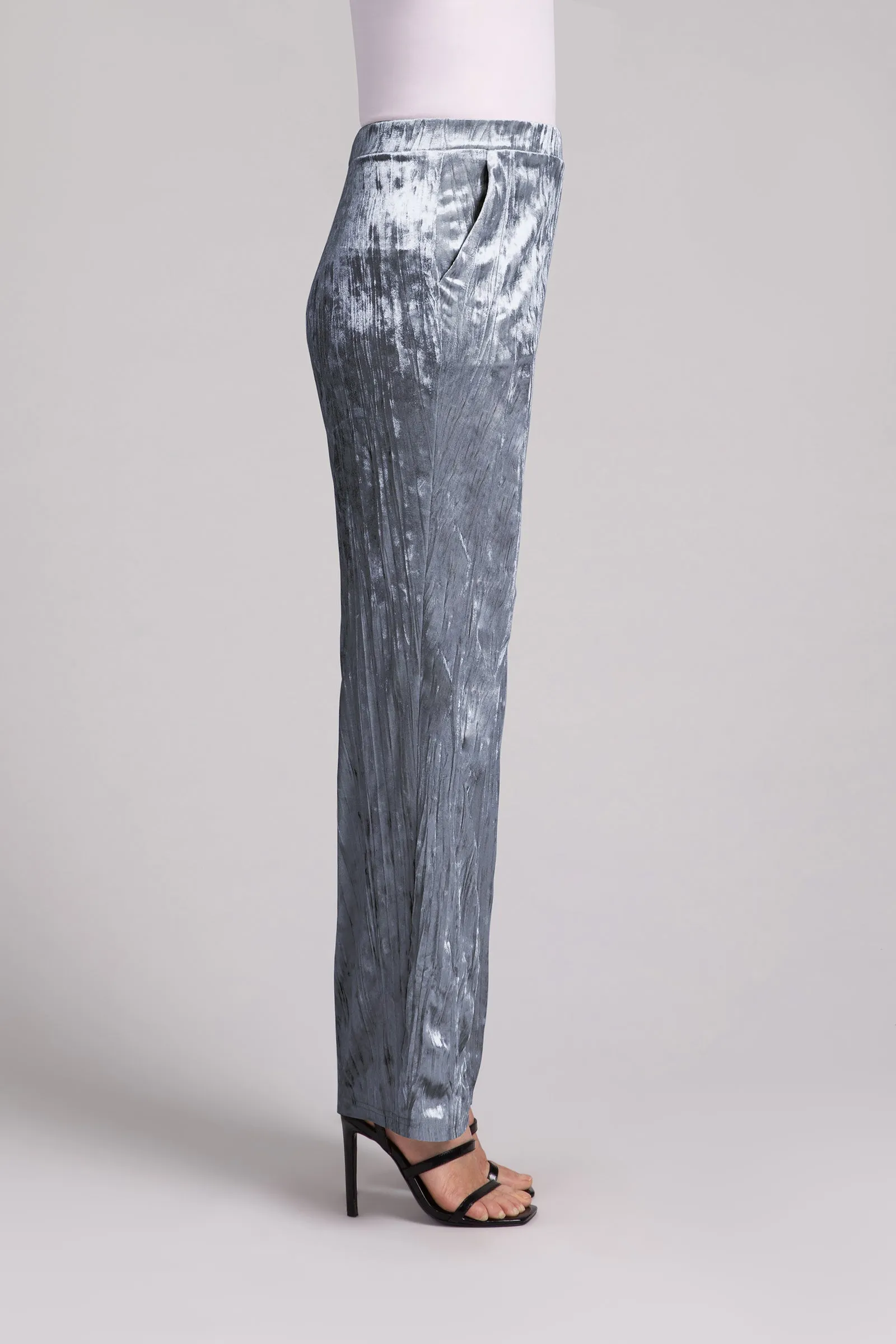 Crinkle Velvet Straight Leg Pant
