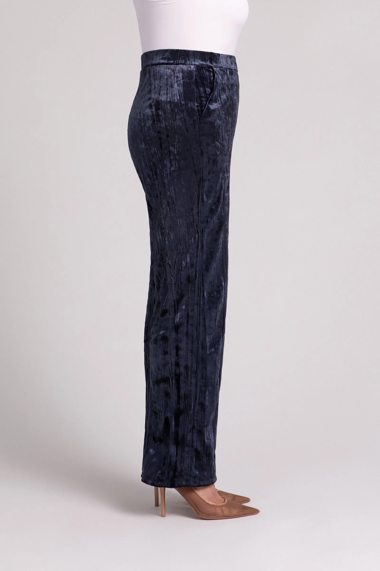 Crinkle Velvet Straight Leg Pant